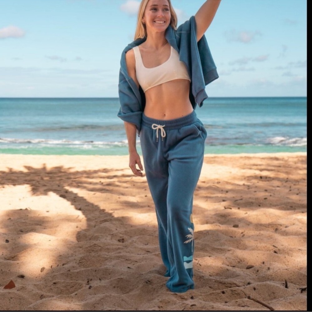 Anthropologie‎ Saltwater LUXE Blue Wide Leg Pants with Palm Detail